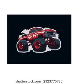 Illustration Vector Graphic of monster truck red color, black back ground.