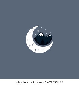 Illustration vector graphic of Moon and Mountain. Perfect to use for Recreation Company