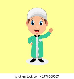 Illustration vector graphic of moslem character. Vector character of a person standing in various styles.