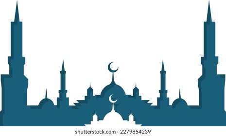 Ilustración vectorial de fondo de mezquita con cúpulas y minaretes de color y con efecto de sombra. diseño plano con un toque de sombra. apto para volantes, banners, etc. planchas de lluvia