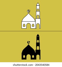 illustration vector graphic of mosque black colour and white colour. suitable for icon, illustration, advertising, app mobile, website app, social media, etc.