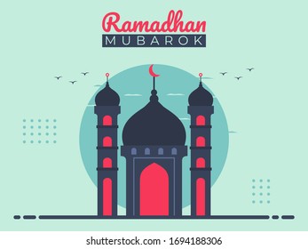 illustration vector graphic of mosque islamic background, perfect for greeting card, banner, flyer, web, ramadhan month. flat design style