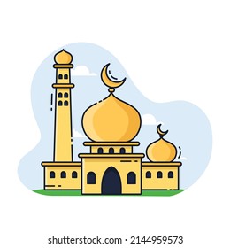 Illustration vector graphic of the mosque. Mosque minimalist style isolated on a white background. The illustration is suitable for web landing page banners, flyers, stickers, cards, etc.