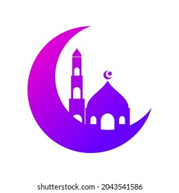 illustration vector graphic of mosque and moon gradiasi colour on white background. suitable for icon, illustration, advertising, app mobile, website app, social media, etc.