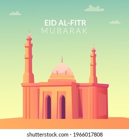 Illustration vector graphic of mosque. Perfect for logos, web pages, Eid Al - Fitr Mubarak themed banners.