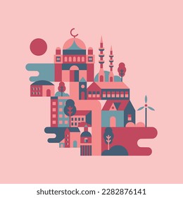 ilustración vectorial gráfico de una mezquita con varios edificios con un concepto geométrico perfecto para elementos de diseño durante el momento islámico