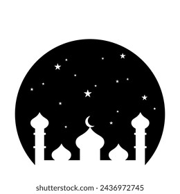 Illustration Vektor-Grafik der Moschee und Sterne auf schwarzem Hintergrund perfekt für eine Ramadan-Ikone
