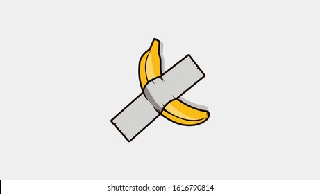 Illustration vector graphic of most expensive banana in history. It is duct taped to a wall and is selling for an incredible price. Perfect for banner, website and others.