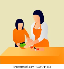 Illustration vector graphic of mother cooks with her daughter.
Perfect to use for  web design illustration or content.