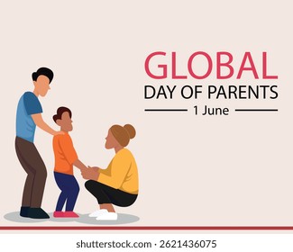 illustration vector graphic of a mother and father provide support to their child, perfect for international day, global day of parents, celebrate, greeting card, etc.