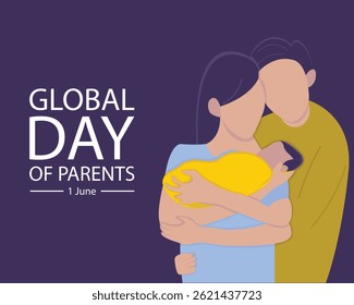 illustration vector graphic of a mother and father are carrying a baby, perfect for international day, global day of parents, celebrate, greeting card, etc.