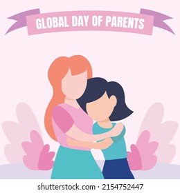 illustration vector graphic of a mother hugs her daughter, perfect for global day of parents, celebrate, greeting card, etc.