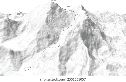 Vektorgrafik des Mount Everest mit Kletterrouten. Ideal für die Visualisierung für eine Vielzahl von Tourismus und Outdoor-Aktivitäten Werbebedürfnisse.