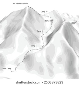Illustration vector graphic of Mount Everest with climbing routes. Good for a variety of tourism and outdoor activity promotional needs