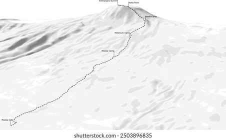 Illustration vector graphic of Mount Kilimanjaro with climbing routes. Ideal for a variety of tourism and outdoor activity promotional needs.