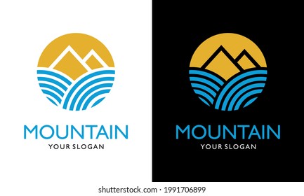 Illustration vector graphic of Mountain Beach and son concept Logo Design Template