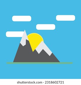 Ilustración vectorial gráfica de la llanura de montaña. Concepto de diseño plano. Perfecto para icono, signo, símbolo, web, aplicación, plantilla, página de inicio, caricatura, etc.
