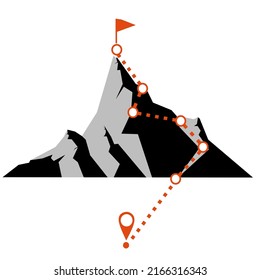 Illustration, Vektorgrafik von Bergwanderungen, Trekking und Abenteuer, Outdoor-Aktivitäten. Geschäftsziele, Sieg, Siegerkonzept. Flachdesign einzeln auf weißem Hintergrund