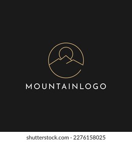 illustration vector graphic mountain logo design minimalist with sun and circle
