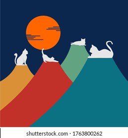 illustration vector graphic of mountain with a peak full of cats. good for you cat lovers, pet shops, etc.