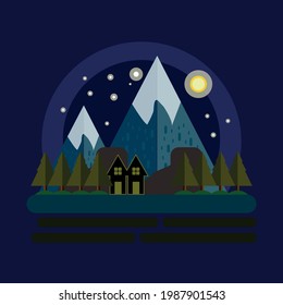 Ilustración vectorial gráfica de vista de montaña a la noche. Es bueno para tu diseño de fondo.