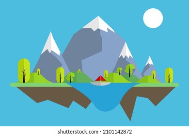 Illustration Vector Graphic of Mountain View in Flat Design. Perfect to use for Background