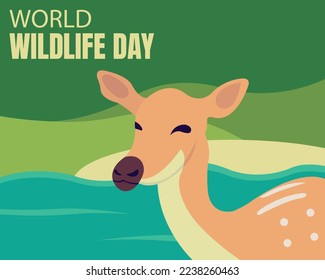 illustration vector graphic of mouse deer on the edge of the river forest, perfect for international day, world wildlife day, celebrate, greeting card, etc.