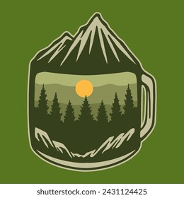 Illustration vector graphic of MUG OF OUTDOORS for apparel design merchandise, such as logos on product packaging