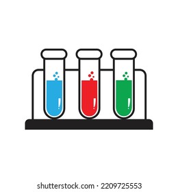 Vektorgrafik von mehrfarbigen Teströhren flüssig im Rack. perfekt für die Sammlung chemischer Prüfungen oder die naturwissenschaftliche Ausbildung usw.