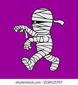 Illustration vector graphic of  MUMMY HALLOWEEN CUSTOME CARTOON CHARACTER DESIGN VECTOR ILLUSTRATION for apparel design merchandise, such as logos on product packaging