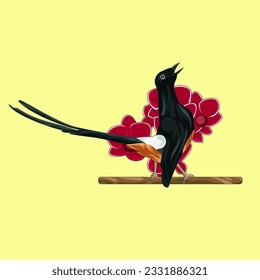 Illustration vector graphic of murai batu bird with Orchid flower background.