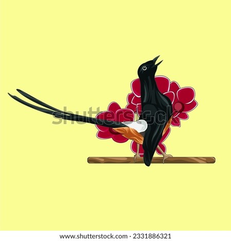 Illustration vector graphic of murai batu bird with Orchid flower background.
