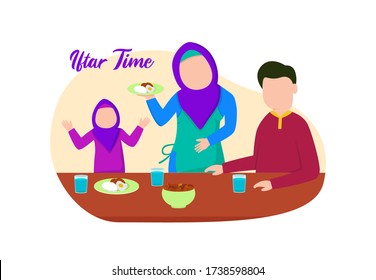 Illustration vector graphic of Muslim family who are iftar. Perfect for Ramadan illustrations. vector illustration