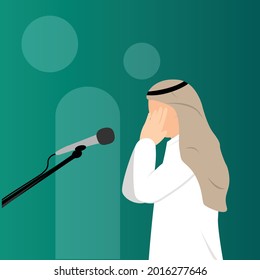 illustration vector graphic of muslim men doing adzan 
