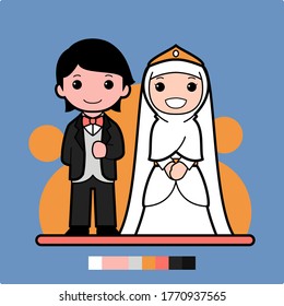 illustration vector graphic of Muslim-style wedding, perfect for wedding themed products, like greeting cards, invitation, banner, gift etc.