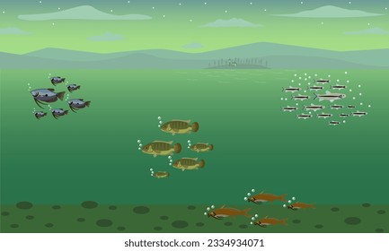 Illustration vector graphic of natural lake environment. Fit for design elements, poster, etc.