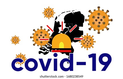 Illustration vector graphic of Netherlands map and icon alarm. COVID-19, 2019-nCoV, Virus corona vectors. Corona virus outbreak with Netherlands map. vector illustration EPS10.