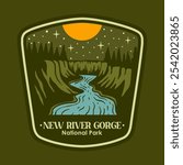 Illustration vector graphic of NEW RIVER GORGE AT THE NIGHT NATIONAL PARK BADGE LOGO DESIGN VECTOR ILLUSTRATION for apparel design merchandise, such as logos on product packaging