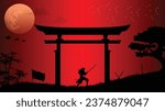 illustration vector graphic of Ninja, Assassin, Samurai training at night on a full moon. Perfect for wallpaper, poster, etc.