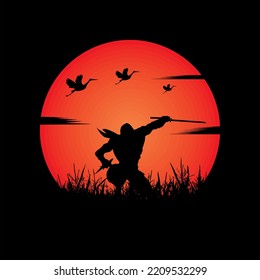 illustration vector graphic of Ninja, Assassin, Samurai training at night on a full moon. Perfect for wallpaper, poster, etc.