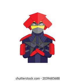 Illustration vector graphic of ninja character holding shuriken, helmet ninja, and some protectors. Suitable for logos, mascots, etc.