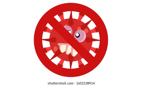 Illustration vector graphic of no bacteria sign with cute cartoon germ in flat style design on white background. Ban microbe and virus microorganism. Stop virus warning sign. vector EPS10.
