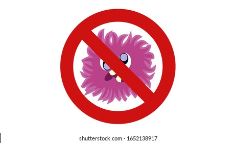 Illustration vector graphic of no bacteria sign with cute cartoon germ in flat style design on white background. Ban microbe and virus microorganism. Stop virus warning sign. vector EPS10.
