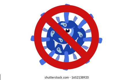 Illustration vector graphic of no bacteria sign with cute cartoon germ in flat style design on white background. Ban microbe and virus microorganism. Stop virus warning sign. vector EPS10.

