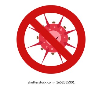 Illustration vector graphic of no bacteria sign with cute cartoon germ in flat style design on white background. Ban microbe and virus microorganism. Stop virus warning sign. vector EPS10.
 