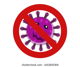 Illustration vector graphic of no bacteria sign with cute cartoon germ in flat style design on white background. Ban microbe and virus microorganism. Stop virus warning sign. vector EPS10.
 