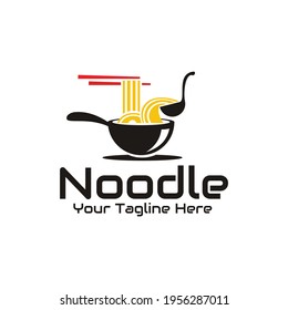 illustration vector graphic of the noodles are taken with chopsticks and ladle from the pan, perfect for ramen, fastfood, soup, restaurant, resto, cafe, etc.

