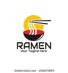 illustration vector graphic noodles taken from a black bowl with chopsticks, showing the sunrise, perfect for fast food, ramen, restaurant, resto, cafe, etc.