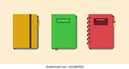 Illustration vector graphic of notebook. good for ornament presentation slide, online presentation slide and education banner.