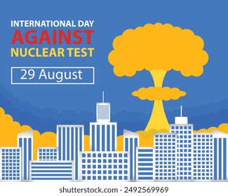 Ilustración Vector gráfico de explosión nuclear en medio de la ciudad, perfecto para el día internacional, contra prueba nuclear, celebrar, tarjeta de felicitación, etc.